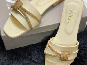 Mesh Flat Sandals - Elegant Gold Chain Detail Slides for Women