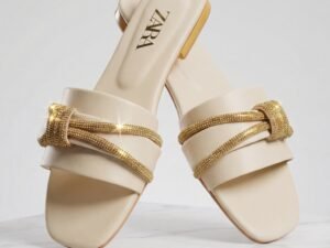✨ Zara Mesh: Cream Rhinestone Rope Knot Slides